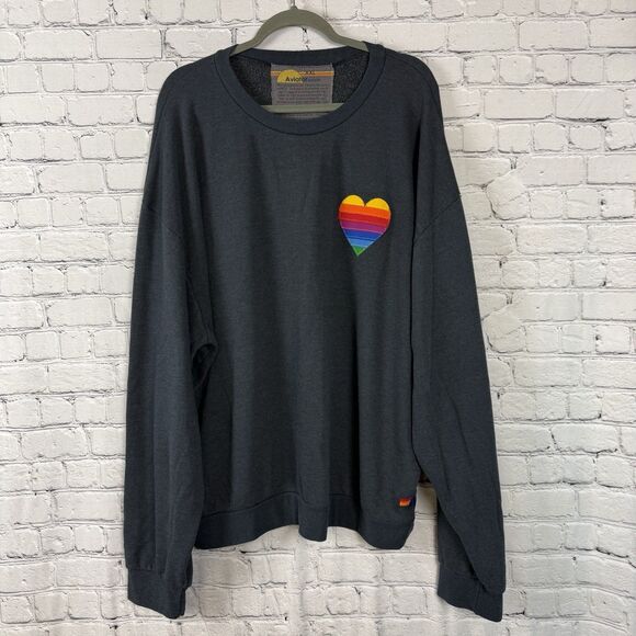 Aviator Nation Tops - Aviator Nation Charcoal Rainbow Heart Stitch Relaxed Crew Sweatshirt XXL Unisex